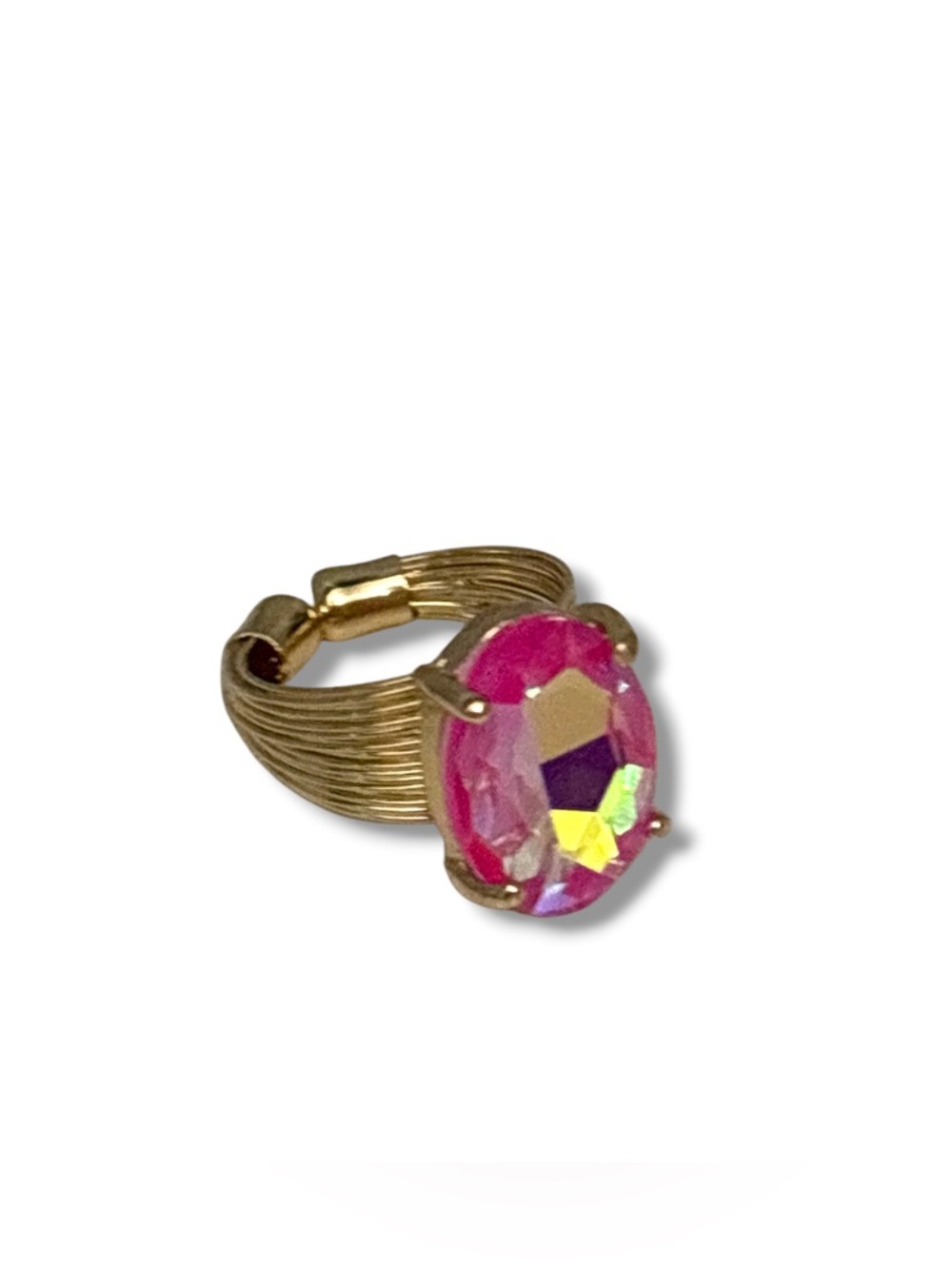 Oval Pink AB Glass Gold-Tone Ring